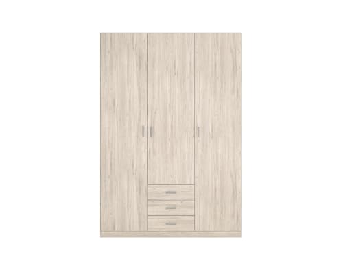 Skraut Home Armario Ropero Roma 3 Puertas 3 Cajones Color Roble Vestidor Habitación Dormitorio 216x149x53 Cm