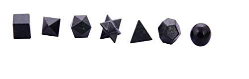 Blessfull Healing Black Tourmaline Pocket Palm Reiki Stones Plantonic Solids Sacred Geometry Set Tumbled/Merkaba Star Statue Gemstones for Balancing/Meditation/Spiritual