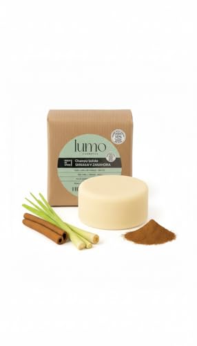Champú Sólido Shikakai Sin Sulfatos para Cabello Graso y Mixto, Aceites Esenciales de Lemongrass y Canela, Natural, Vegano, Biológico y Libre de plastico 80 gramos