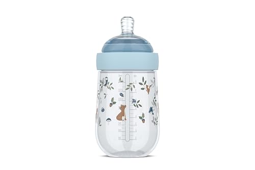 Mepal, Biberón Mio Little Dutch, Tapa transparente para almacenamiento, Anticólicos Biberones, Diseño en espiral evita obstrucciones, Silicona de grado médico, 240 ml, Forest Friends