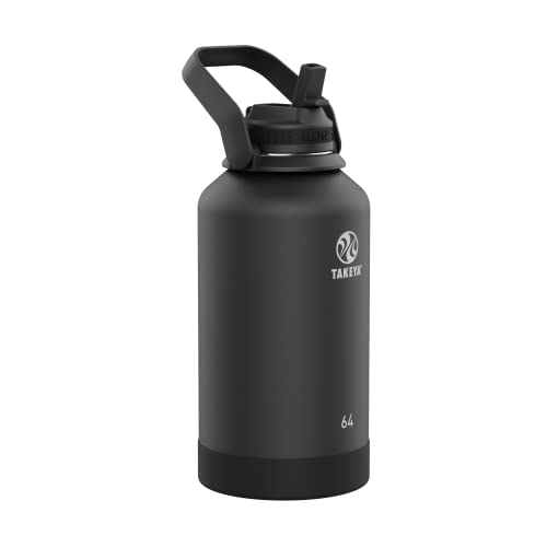 Takeya Actives Water Bottle with Straw Lid - Durable & Easy-Care Water Bottle with Stainless Steel Insulation - BPA-Free Lid with Carry Handle & Straw - Dishwasher-Safe - 64 oz, Onyx