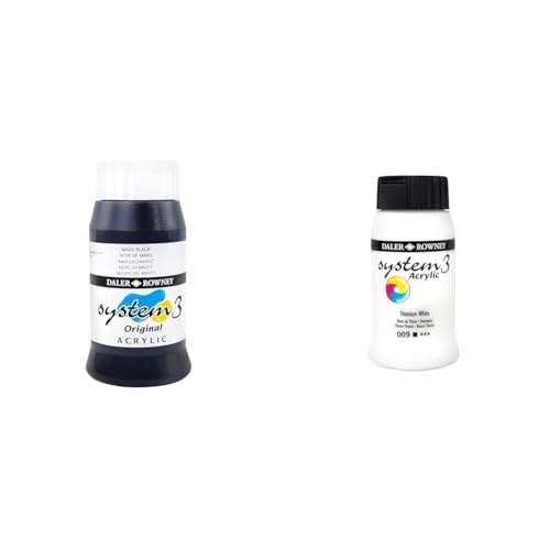 Daler Rowney System3 Acrylic Paint, Plastic Pot, 16.91oz - 500 ml, Mars Black System3 Acrylic Paint, Plastic Pot, 16.91oz - 500 ml, Titanium White
