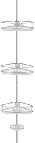 CASART Corner Shower Caddy, Height Adjustable Freestanding Shower Shelf with 3 Baskets & 1 Soap, Rustproof Tension Pole Organizer for Bathroom Bathtub Hotel