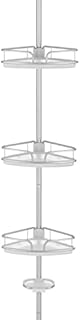 COSTWAY Telescopic Corner Shower Caddy, 4 Tier Constant Tension Pole with 3 Storage Baskets and 1 Soap Tray, No Drill Adjustable Aluminum Bathroom Shower Shelf Organiser Unit