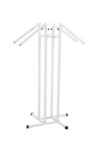 Image of LOCOMOTO 4-Way Clothes Rail Display Stand | Heavy Duty Metal Garment Rack with 15 kg Load Capacity | Free Standing Hanger Stand for Home, Retail Shop & Showroom Display (WHITE)