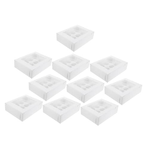 KICHOUSE 10Pcs Muffin Cake Wrapping Box with Window Paper Bakery Box for Cupcakes Mousse Desserts with Compartment Design for Parties Events