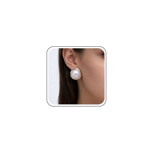 Inateannal Pendientes Boho de Perlas Blancas Grandes Disco de Agua Dulce de Novia con Diseño Dangle de Oro Simulado en Zinc para Oreja con Estilo Retro Formal y Casual