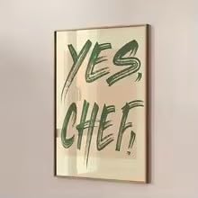 Toile imprimée moderne "Yes Chef" pour réveiller les murs blancs d'une cuisine
