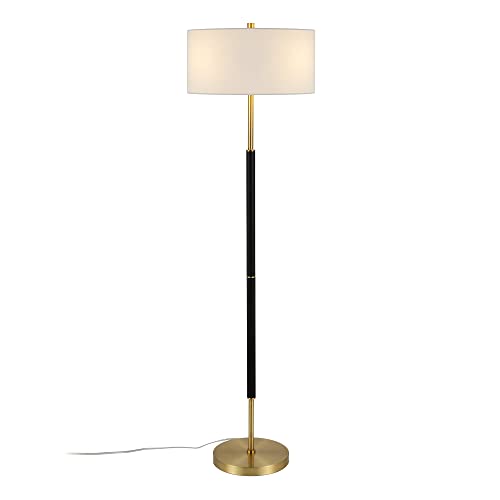 Henn&Hart FL0159 2-Light Floor Lamp With Fabric Shade In Matte Black/Brass/White thumb #7