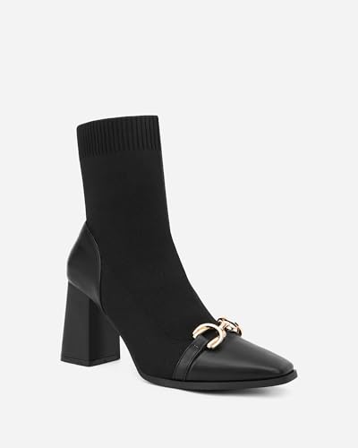 Women's Vintage Ankle Boots - Classic Sock Booties with Chain Detail, Stretch Knit Slim Fit Boots for Fall & Winter Fashion4