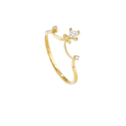 Homxi Anillos de Compromiso Oro Amarillo 14K para Mujer, Corona con Diamante de 0,1 ct, Anillo de Eternidad Mujer Oro, Tamaño 25(65mm)