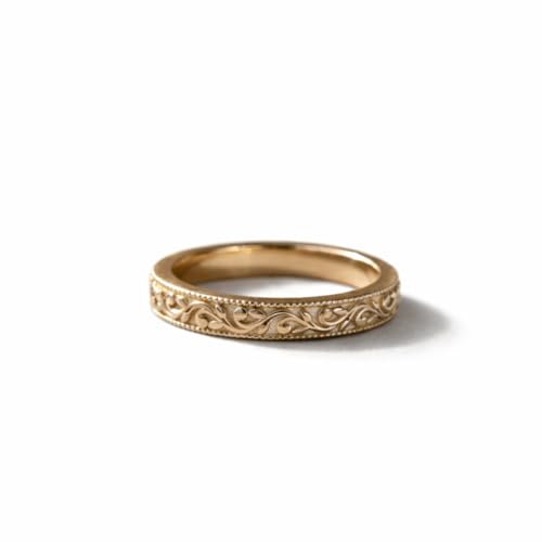 14K Yellow Gold Vintage Engraved Wedding Band for Women Antique