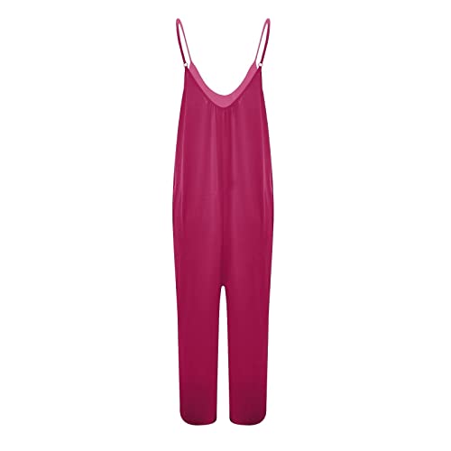 Pisexur Plus Size Jumpsuits For Women, Long Distance Relationship Gifts Casual Wide Leg Rompers With Pockets One Piece Jumpsuits Sleeveless Overalls Spaghetti Strap Lounge Long Pants Dupes Hot Pink L #TOP3