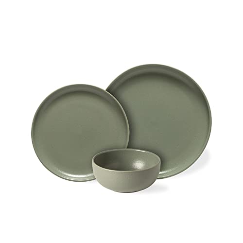 Casafina Ceramic Stoneware 18-Piece Place Setting Service For 6 With Cereal Bowls - Pacifica Collection, Artichoke Green | Microwave & Dishwasher Safe Dinnerware Set | Restaurant Quality Tableware #TOP5