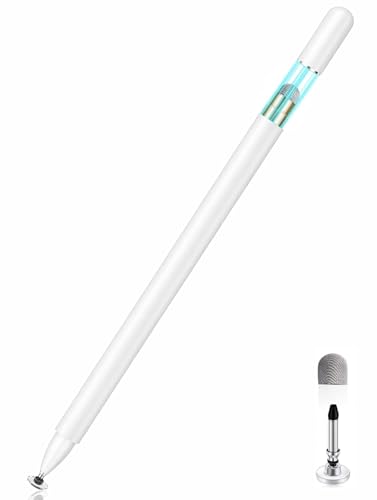 Image of Mizi Universal Stylus Pen for Touch Screens, 2-in-1 Disc & Fibre Tip Stylus for iPad, iPhone, Android, Tablet, Chromebook, Kindle, Switch - High Precision, No Bluetooth, Magnetic Cap - White