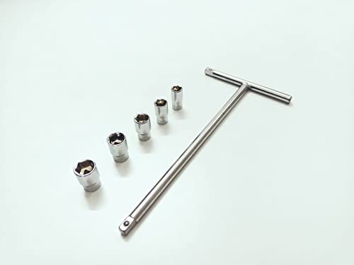 Image of 1 /4 inch T - Handle with 8, 9, 10, 11, 12 mm Sockets, Hardened Chrome Vanadium Steel, Anti-Slip & Anti-Corrosion properties Combination Set (Combo 3)