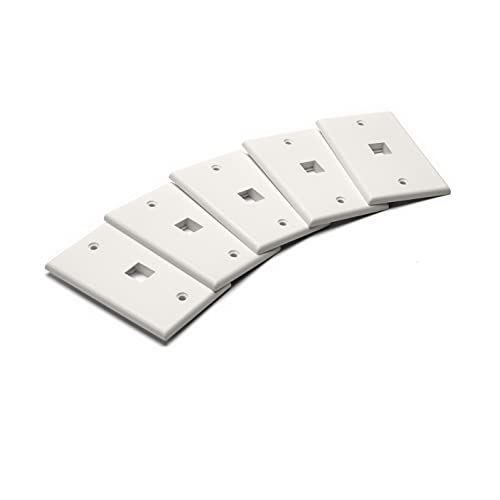 trueCABLE 1 Port Single Gang Keystone Wall Plate UL Listed Low Profile Design Universally Compatible with Modular Ethernet A/V Coaxial and Optical Fiber Keystones 5 Pack Matte White
