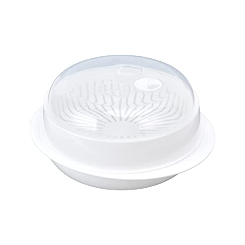 Recipiente para Cocinar Al Vapor en Microondas, Cocina, Microondas, Verduras, Cocina, Redondo, Seguro, a Prueba de Polvo, Drenable, Cesta de Vapor con Cubierta Transparente