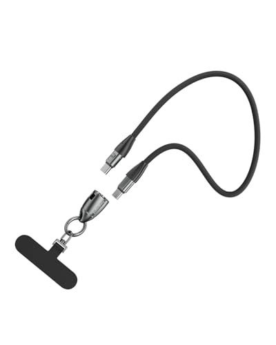 Image of USB C Short Charging Data Cable Lanyard Anti-Drop Wrist Strap Keychain PD 240W 5A Fast Charging Phone Wrist Strap (30cm) Type C Charging Cord Braided 480mbps Data Transfer