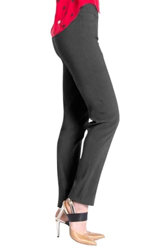 SLIM-SATION Women Slimming Tummy Control Wide Band Regular Length Pull-on Straight Leg Pant, Black, 162