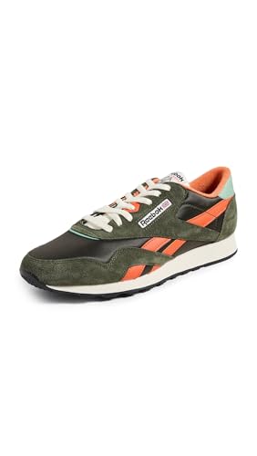 Image of Reebok Men's Classic Nylon Sneaker, Hunter Green /Pump Orange /Vintage Chalk, 12