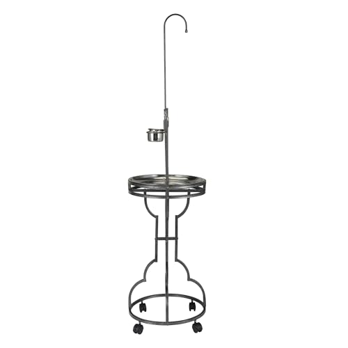 Image of Parrot Stand Bird Perch Stand Bird Playstand with Easy Grip Tray Bowls Toy Hook Rolling Wheel Large Pet Gift Wrought Iron Play Ground Rolling Wheel (Black)