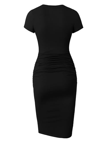Missufe 790996366753 Women'S Ruched Bodycon Sundress Knee Length Sheath Casual T Shirt Dress  thumb #1