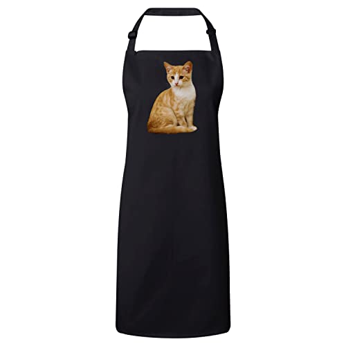 Tablier cuisine premium noir chat domestique en tissu haut de gamme
