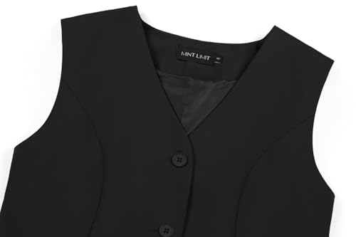 MINTLIMIT Women's Vintage Black Vest Slim Fit Formal Business Dressy Suits Vest Waistcoat, S4