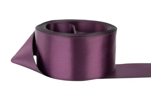 Image of Ribbon Bazaar Double Faced Satin - Premium Gloss Finish - 100% Polyester Ribbon for Gift Wrapping, Crafts, Scrapbooking, Hair Bow, Decorating & More - 4 inch Aubergine 25yd Spool