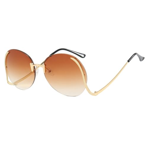 Lunettes de soleil rondes sans cadre pour femme avec grands verres dégradés marron 3556