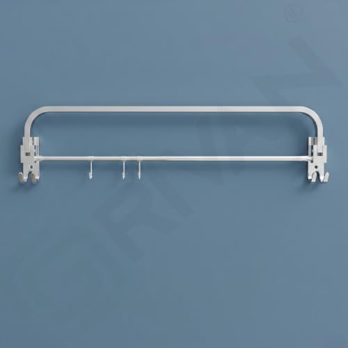 Image of GRIVAN Stainless Steel Towel Rod for Bathroom with Hooks | Foldable Towel Holder Stand with Drill Mount (2, Silver, 24 INCH)
