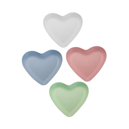 SOLUSTRE 4Pcs Heart Shaped Straw Plate Dessert Serving Plates for Cake Appetizers Fruits and Snacks for Home Restaurant and Party Use
