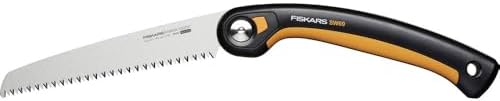 Fiskars Plus Klappsäge, Für dicke Stämme und Äste, 3 Schneidpositionen | Scharfes Power Tooth-Blatt, Grobzahnung, Blattlänge: 21 cm, Schwarz/Orange, SW69, 1067553