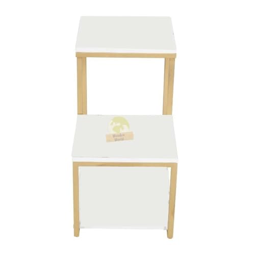 Image of 3 Tier Sofa Side Table, Modern Coffee Table Nightstands with Metal Frame and White MDF Desktop for Living Room Bed Room Decor (Golden White)