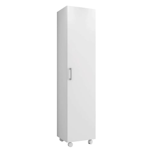 Miroytengo Armario Alto Multiusos Auxiliar con Ruedas 1p Color Blanco 42x183 Cm