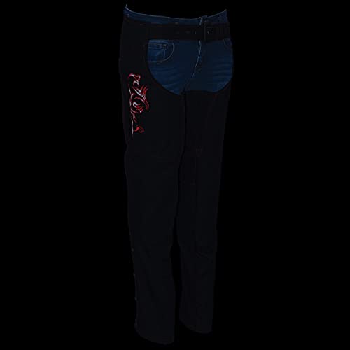 Milwaukee Leather Sh1182 Women's Black With Red Textile Motorcycle Riding Chaps With Tribal Embroidery - X-Large #TOP5