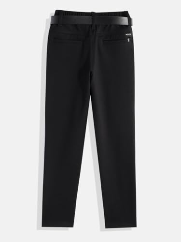 Image of CAVIO Boys Stretchable Solid Regular Fit Trousers with Belt