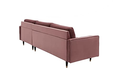 Ecksofa 260cm Ottomane beidseitig Comfort alt-rosa Samt Federkern Design Elegant 3er-Sofa Lounge – Bild 6