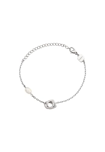 Breil, Collezione Tetra, Bracciale Donna In Acciaio Specchiato, Con Forme Iconiche Geometriche E Perla Naturale, Pratica Chiusura, Lunghezza Regolabil