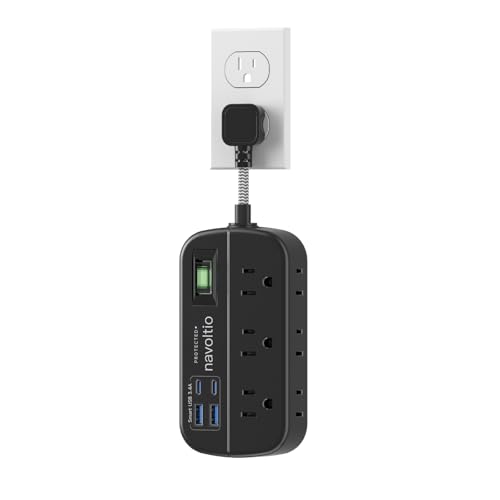 Short Extension Cord Surge Protector, 6 AC Outlets with 4 USB Fast Charge (5V/3.4A 17W), 3' Mini Extension Cord, Small Compact Power Strip, Flat Outlet Extender, 1080J for Home Office Dorm