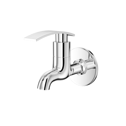 Image of GLOXY Premium Brass Bib Cocke Short Body with Chrome Finish - Short Body Wash Basin Tap Sky Lever with Wall Flange - Bib Cock Tap for Kitchen Sink, Bathrooms, Gardens - 10 Years Warranty