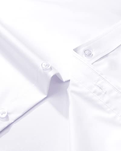 Alimens & Gentle Men'S Dress Shirts Long Sleeve Wrinkle-Free Stretch Shirts Solid Formal Button Down Shirt With Pocket White thumb #3