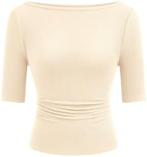 PRETTYGARDEN Womens Summer Short Sleeve Tops Boat Neck Ribbed Knit Slim Fit T Shirt Casual Basic Top 2026 Spring Clothes