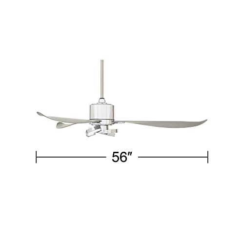 Possini Euro Design 56" Vengeance Modern 3 Blade Indoor Ceiling Fan With Led Light Remote Control Chrome Silver White Diffuser For Living Kitchen House Bedroom Family Dining Home Office Kids Room #TOP3