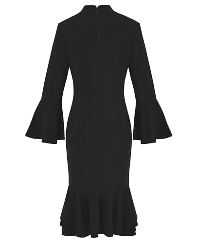 Women's Bell Sleeve Church Dress Clergy Fishtail Tab Insert Collar Priestess Dress3