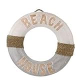 Maritime Holz Rettungsring Wanddekoration, Beach House Design, Weiß und Natur, 40 cm Durchmesser, Shabby Look mit Kordel