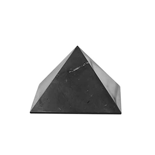 Authentic Shungite Pyramid Polished 1" (3 cm), Premium Protection Crystals for House & Office, Karelian Black Stone Energy Pyramid for Root Chakra Meditation, Grounding & Negative Energy Blocker