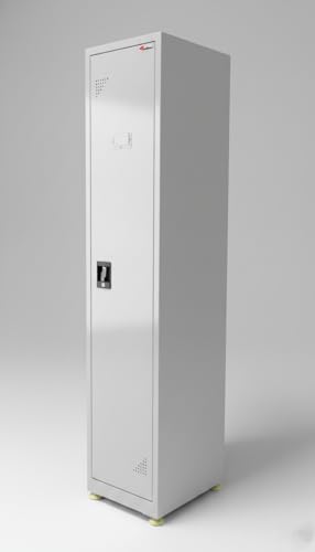 Image of Shubham Furnitures Single Door Steel Locker Cabinet with 4 Shelves & Hanging Rod | Heavy Duty Lockable Storage Cupboard for Office Gym School Factory | Powder Coated 1 Door Metal Locker Light Grey