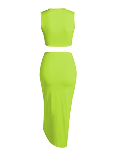 Image of ZAFUL Women's Casual Sleeveless Summer Two Piece Outfits Crop Top and Side Split Draped Ruched Maxi Skirt Set Solid Suiting